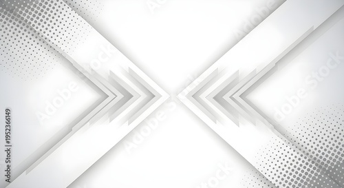 Abstract technology background with symmetrical white and gray arrows and a modern halftone effect