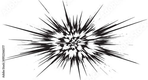 Dynamic Black and White Exploding Starburst Vector Graphic Element for Comic Book Style Design and Abstract Backgrounds
