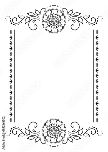 Frame in eastern tradition. Stylized with henna tattoos decorative pattern for decorating covers for book, notebook, casket, magazine, postcard and folder. Flower border in mehndi style.