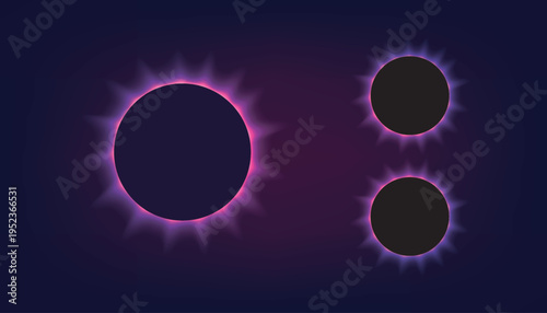  A graphic representation of three celestial bodies with purple and pink glowing edges against a dark blue background victor illustration