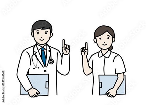ファイルを持って指をさす医師と看護師