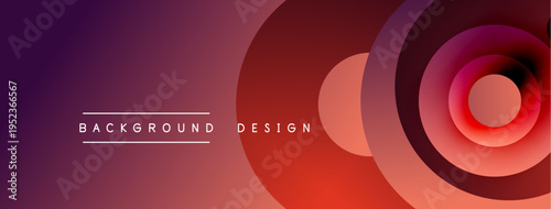 Abstract gradient background features concentric circles. Purple, orange, red hues blend smoothly. Text reads background design. Modern, dynamic composition.