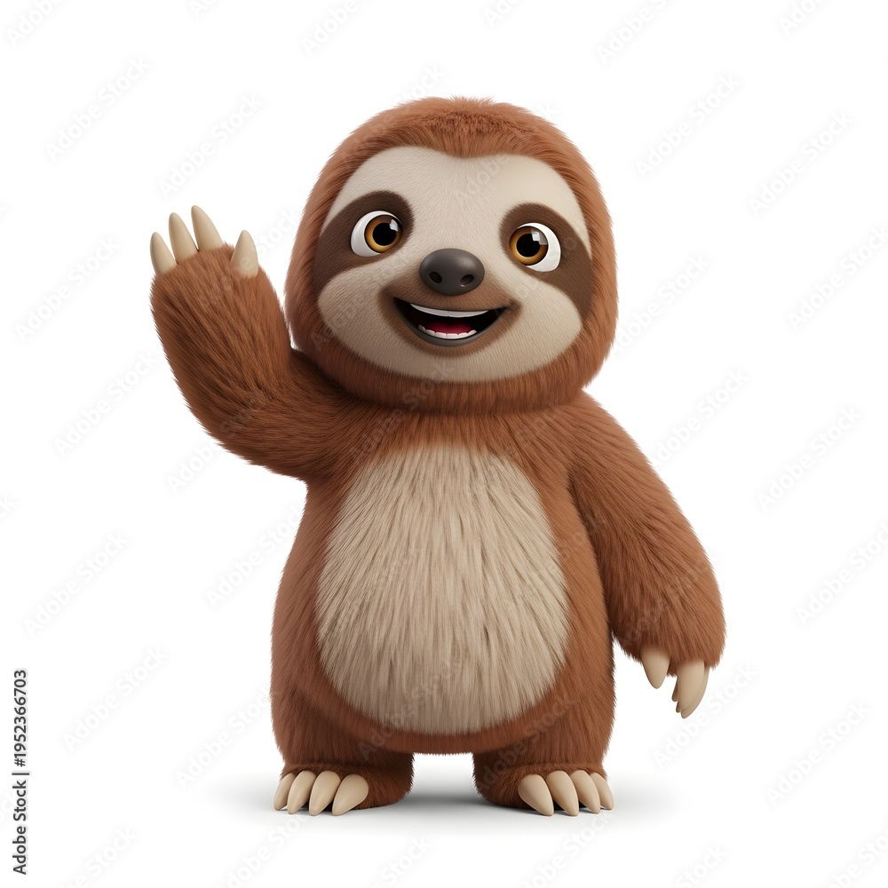 Fototapeta premium Cartoon sloth character waving hello isolated on white background