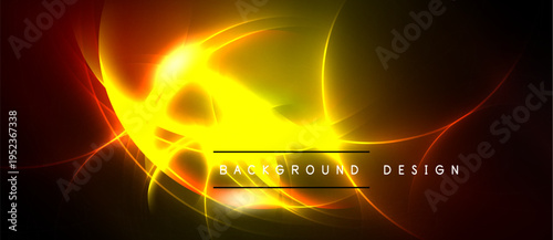 Bright abstract energy flow. Vivid yellow, orange hues dominate dark background. Dynamic swirls create intense visual impact.