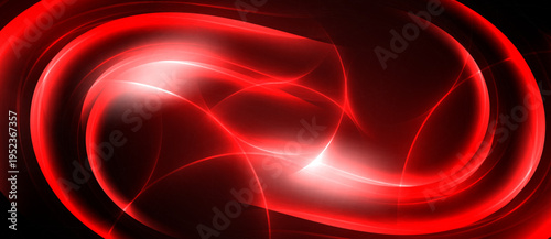 Abstract red swirls, luminous center. Dynamic energy radiates from flowing lines, dark background enhances brightness.