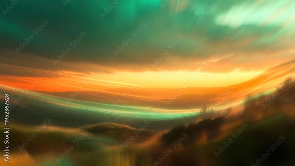 Fototapeta premium Golden sunset streaks across rolling hills