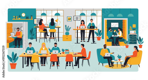 Diverse Young Professionals Collaborating in a Modern Open-Plan Office Space.