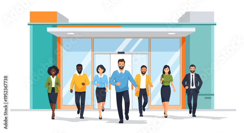 Diverse group of business people running forward with determination and enthusiasm.