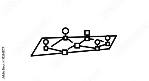 Abstract Network Diagram with Connected Nodes and Figures
