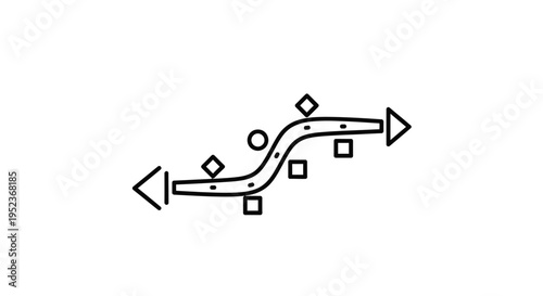 Abstract Path with Geometric Shapes and Arrows, Flowing Line Diagram