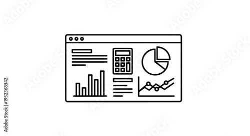 Business analytics dashboard with charts, graphs, and calculator icon