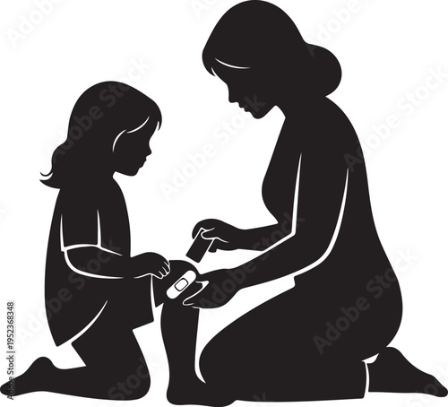 Woman Bandaging Little Girls Knee.