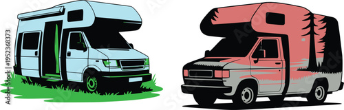 Camper Van Travel Lifestyle Vector | Road Trip Adventure Vehicle Illustration