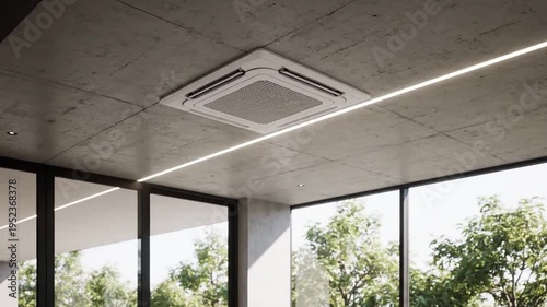 Ceiling air conditioner in modern room.