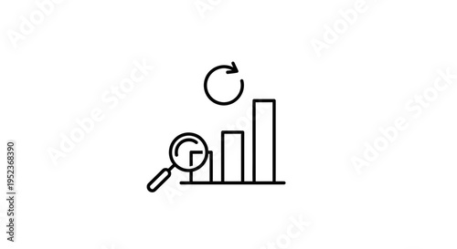 Business analytics graph with magnifying glass and refresh icon, data analysis concept
