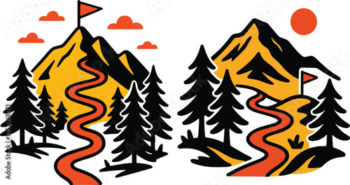 vector illustration of a mountain with pine trees landscape