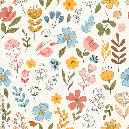 Elegant seamless pattern with stylized floral elements creating a refined and decorative visual appeal
