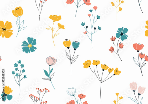 Modern garden-inspired pattern with simple shapes and calming tones forming a cohesive design