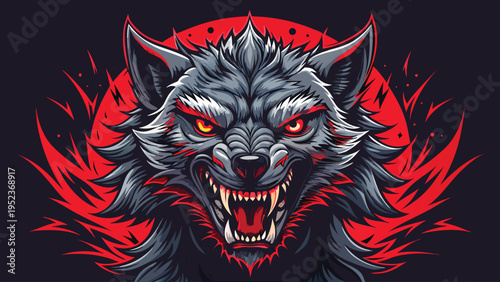 A fierce wolf with glowing red eyes and sharp teeth in a menacing pose
