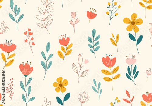 Light and airy floral design featuring soft colors and simple forms in a beautifully repeating pattern