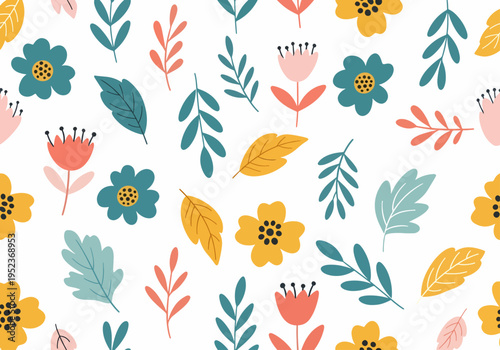 Modern floral design with abstract shapes and pastel colors forming a visually pleasing pattern