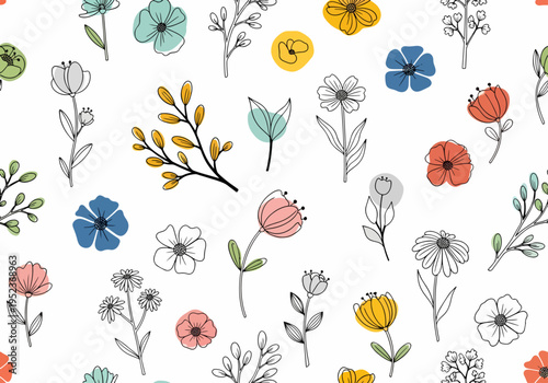 Elegant botanical motif with soft hues and stylized forms creating a calm and sophisticated design