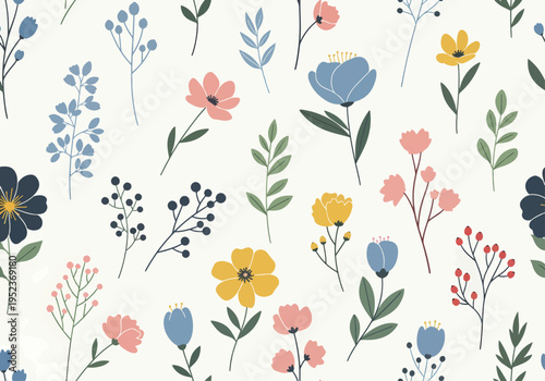 Minimalist floral artwork with clean lines and soft hues in a repeating decorative design