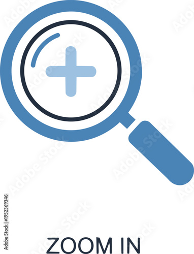 Magnifying glass icon emphasizing zoom in functionality for detailed viewing Vector, illustration