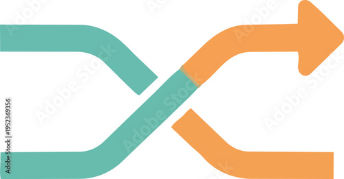 Two abstract arrows merging and diverging in contrasting colors Vector, illustration