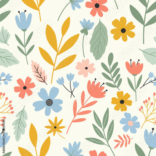 Seamless flower pattern blending modern simplicity with nostalgic vintage-inspired aesthetics