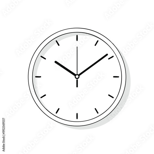 Simple black and white analog clock with bold hands, showing approximately 945