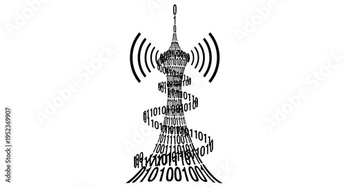 Binary code tower with antenna.