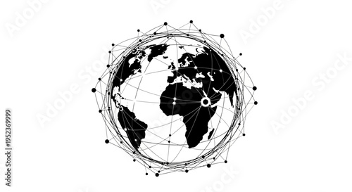 Black and white earth globe illustration.