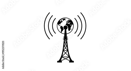 Black and white radio broadcasting tower.