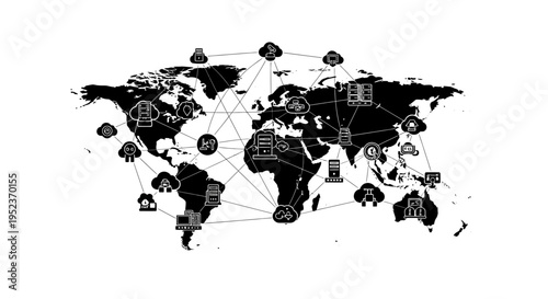 Black and white world map icons.