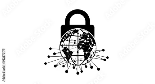 Black Padlock Securing Globe Network.