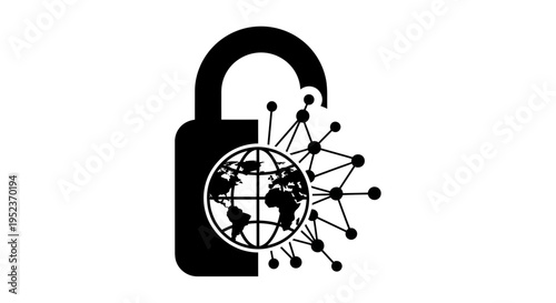 Black padlock with globe network.