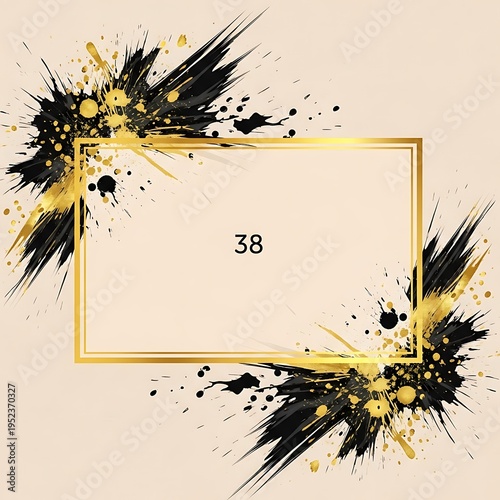 A gold frame with black and yellow paint splatters