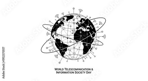 Globe with satellite orbits and connections.