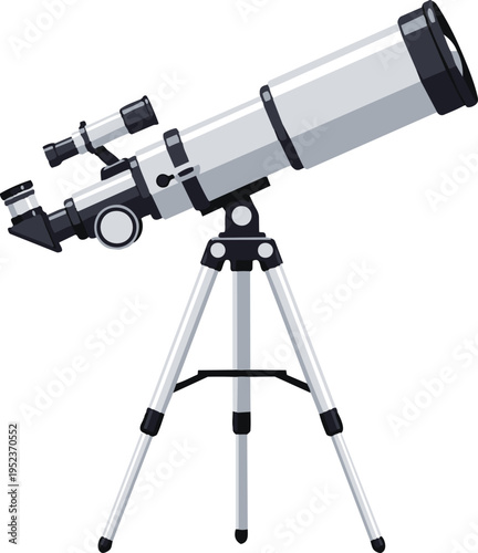 A telescope mounted on a sturdy tripod for astronomical observations. Vector, illustration