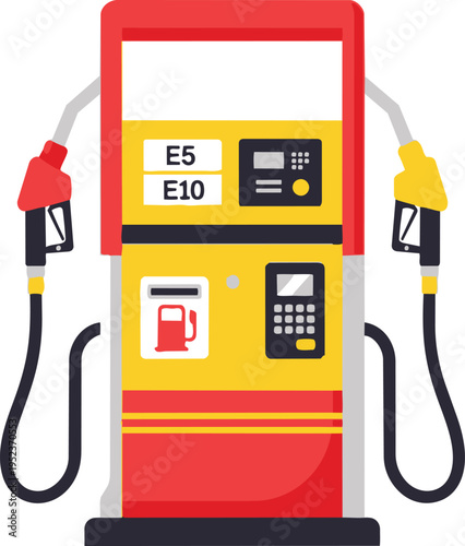 Illustration of a fuel pump with two nozzles and payment terminal options Vector, illustration