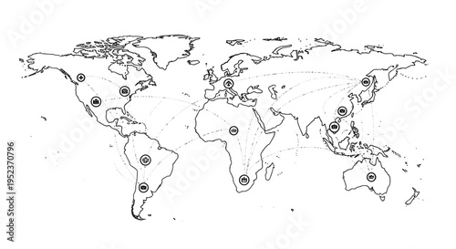 World Map with Grey Dots Marked.