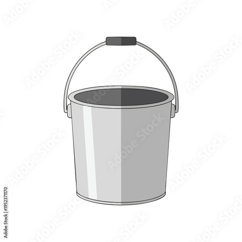 A simple, metallic, cylindrical bucket with a handle