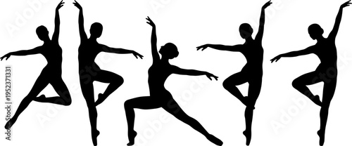 Ballet dancer silhouettes elegant poses classical dance female performers grace movement black isolated vector illustration collection set
