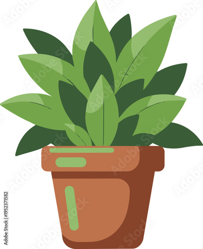 A vibrant potted plant with lush green foliage and a decorative terracotta pot Vector, illustration