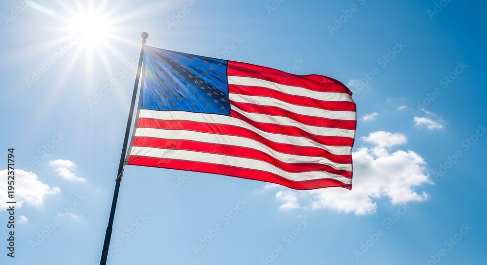 Obraz premium American flag waving in the wind on a sunny day