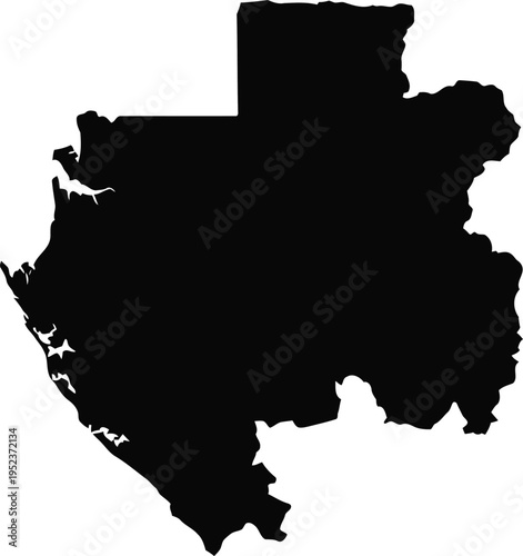 Black silhouette map of gabon isolated on a white background for geographical designs.