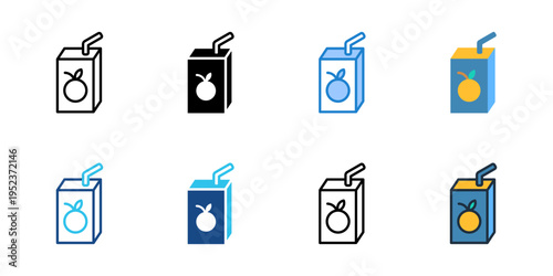 Juice box icons set multiple style collection. Editable stroke 
