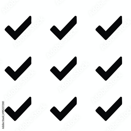 Nine black check marks are arranged in a 3x3 grid on a white background