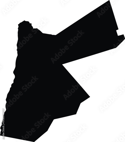 Black silhouette map of jordan isolated on white background, showing the country's borders.
